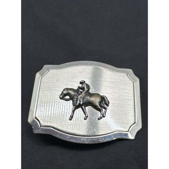 Vintage Horse & Rider Western Country Showman Cowboy Equestrian Belt Buckle - Picture 1 of 5